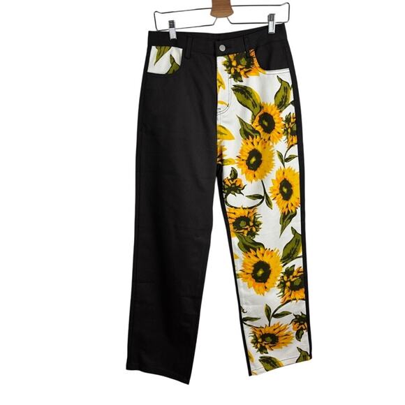 unbranded Denim - Sunflower High Rise Jeans Abstract Print Baggy Coachella Festival Size L